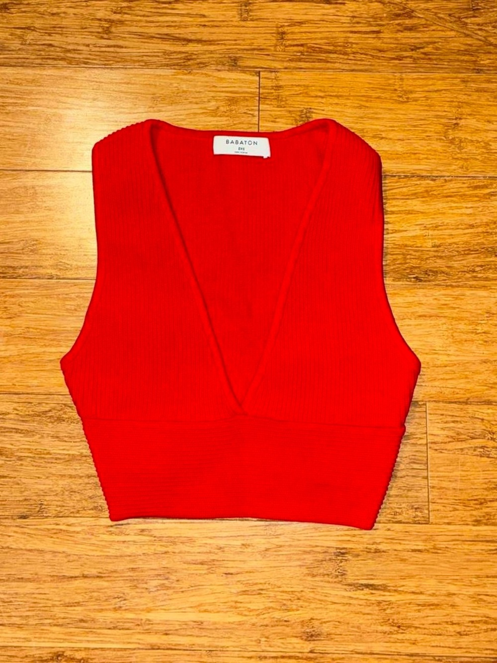 Aritzia Red Ribbed V-Neck Crop Tank